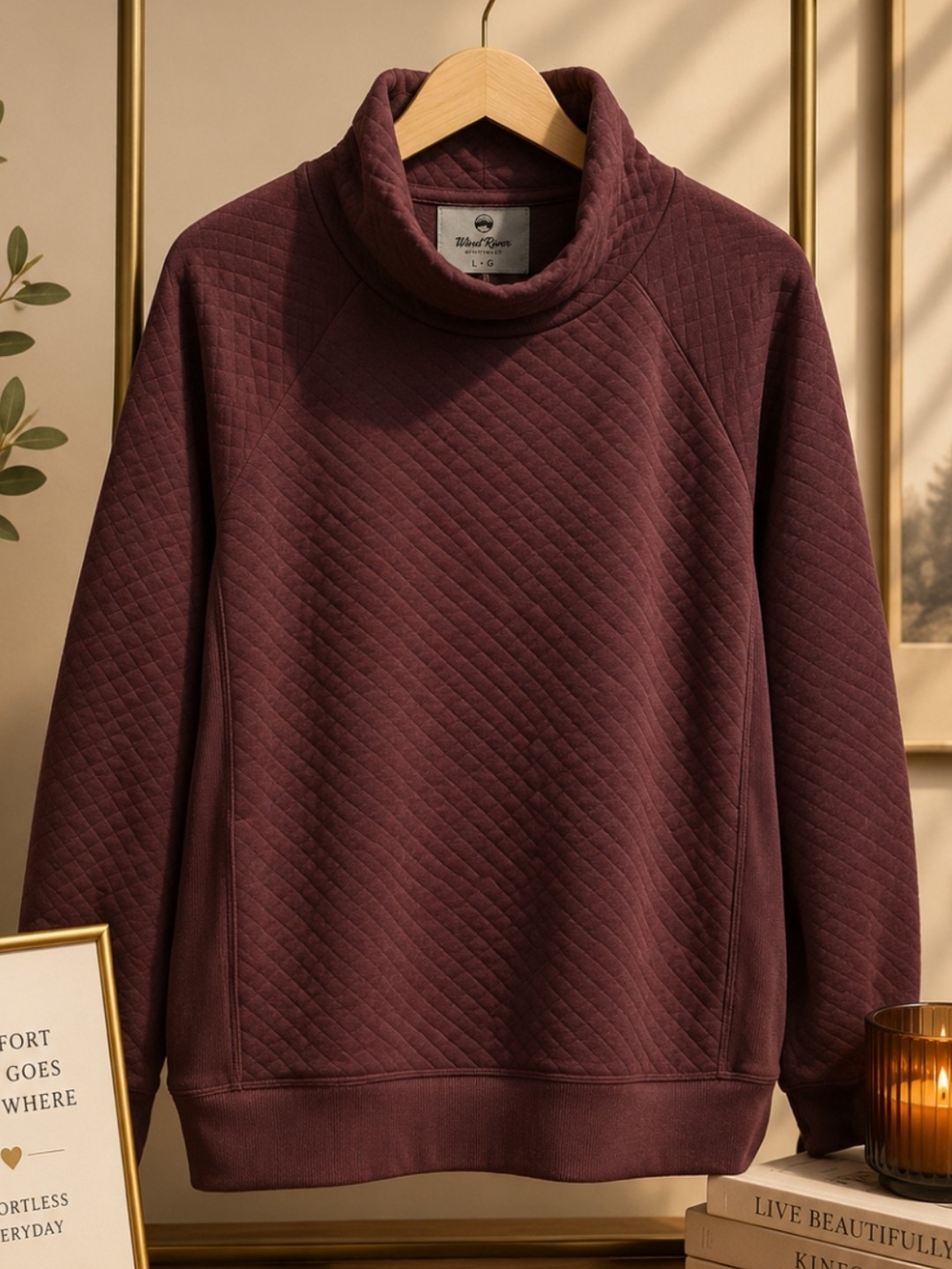 Quilted Turtleneck Sweater - Burgundy